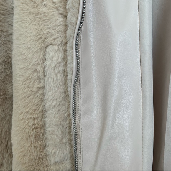 Zara Cream Faux Fur Hooded Coat size M - Picture 4 of 5